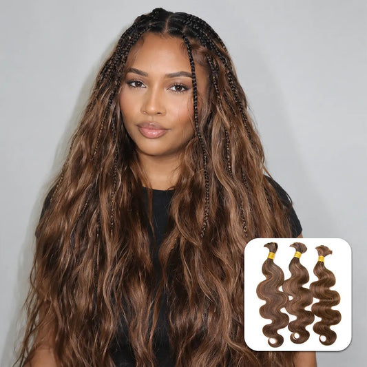 Ywigs #4/#30 Mix Color Blend Body Wave Bulk Human Braiding Hair front view for boho braids