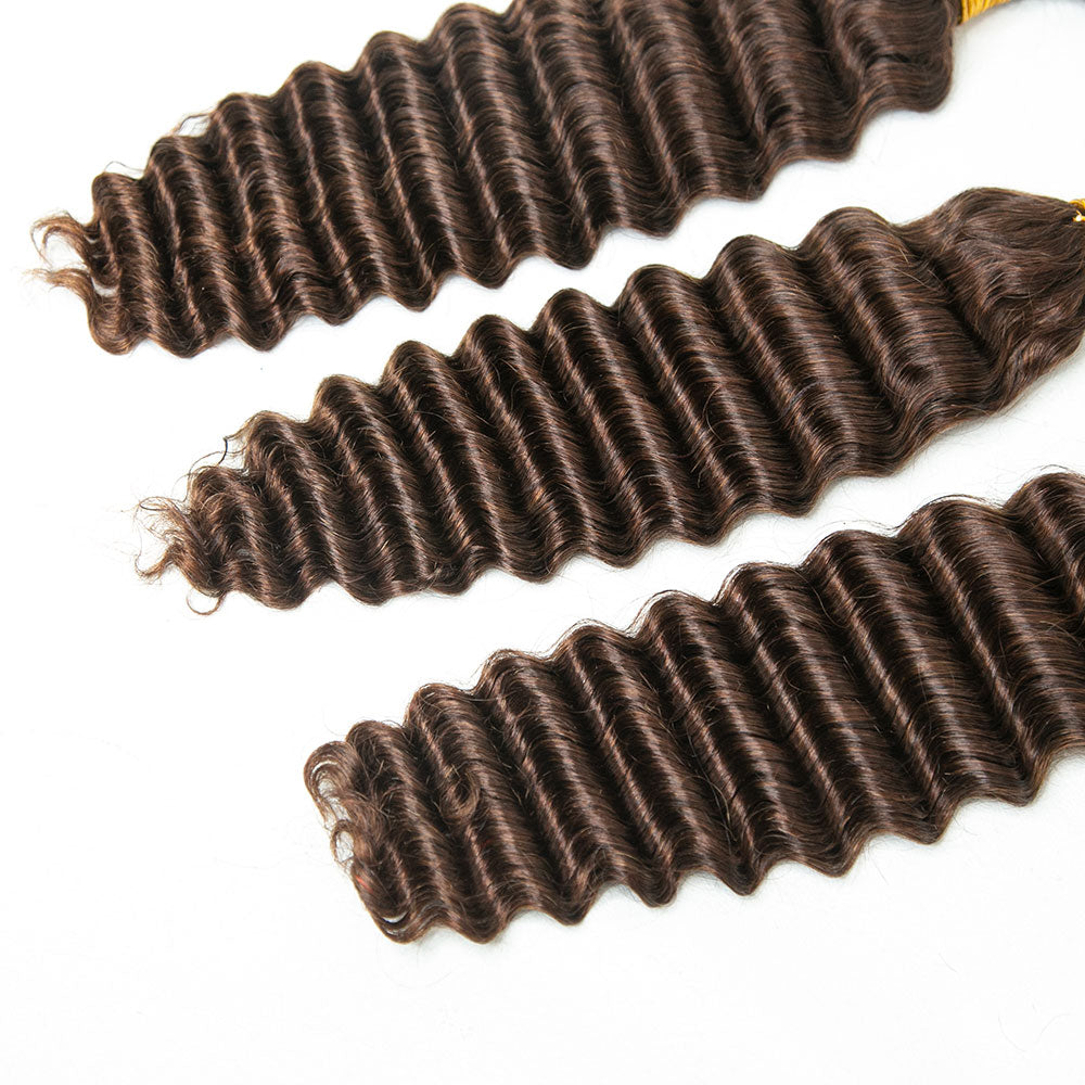 4 Medium Brown Deep Wave Bulk Hair Extensions