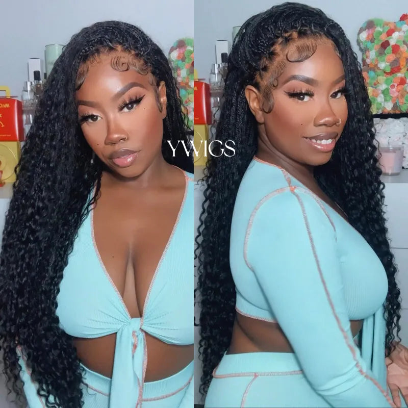Knotless Braids Teal Green Full Lace Box Braided Wig