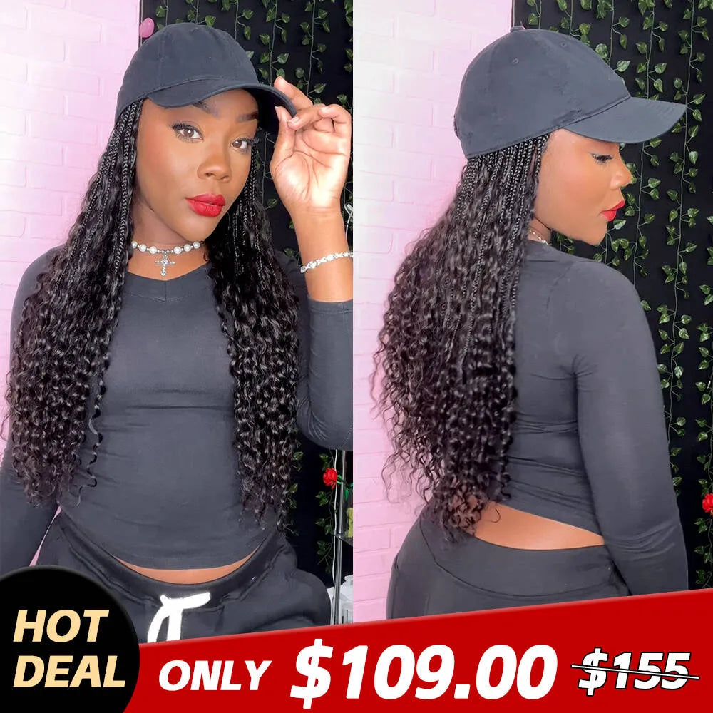 💥Flash Sale Grab Go Braids Cap Wig Boho Style with Human Hair