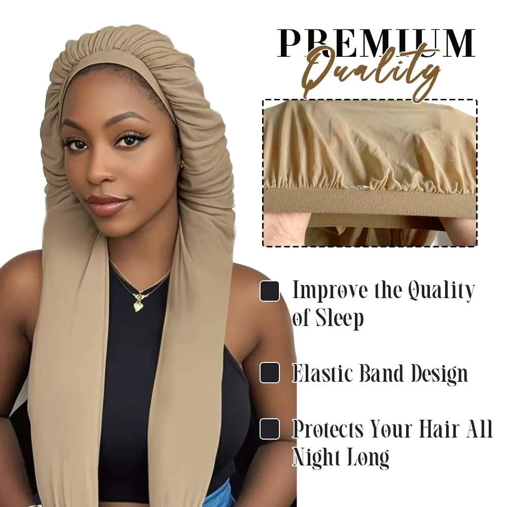 Long Hair How To Sleep With A Bonnet 2PCS Large Satin Bonnet Set