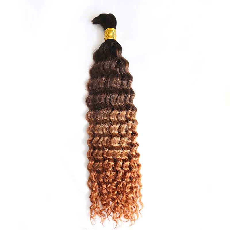 P4/27 Water Wave Bulk Human Hair for Braiding No Weft Highlight Ombre Wet  and Wavy Micro Braiding Hair Human Hair Bulk for Boho Box Braids 100g with  2