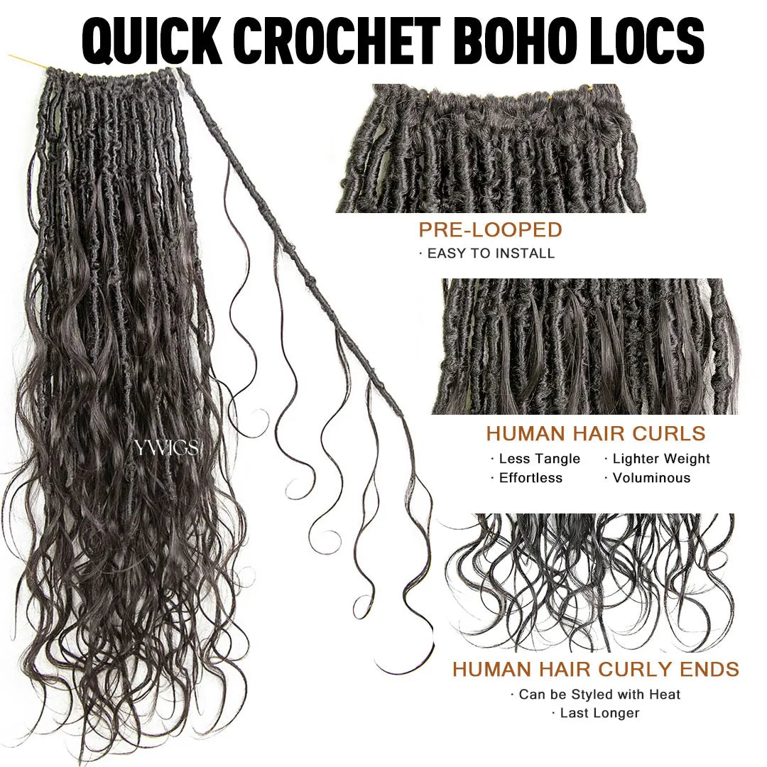 Crochet Boho Locs with Human Hair