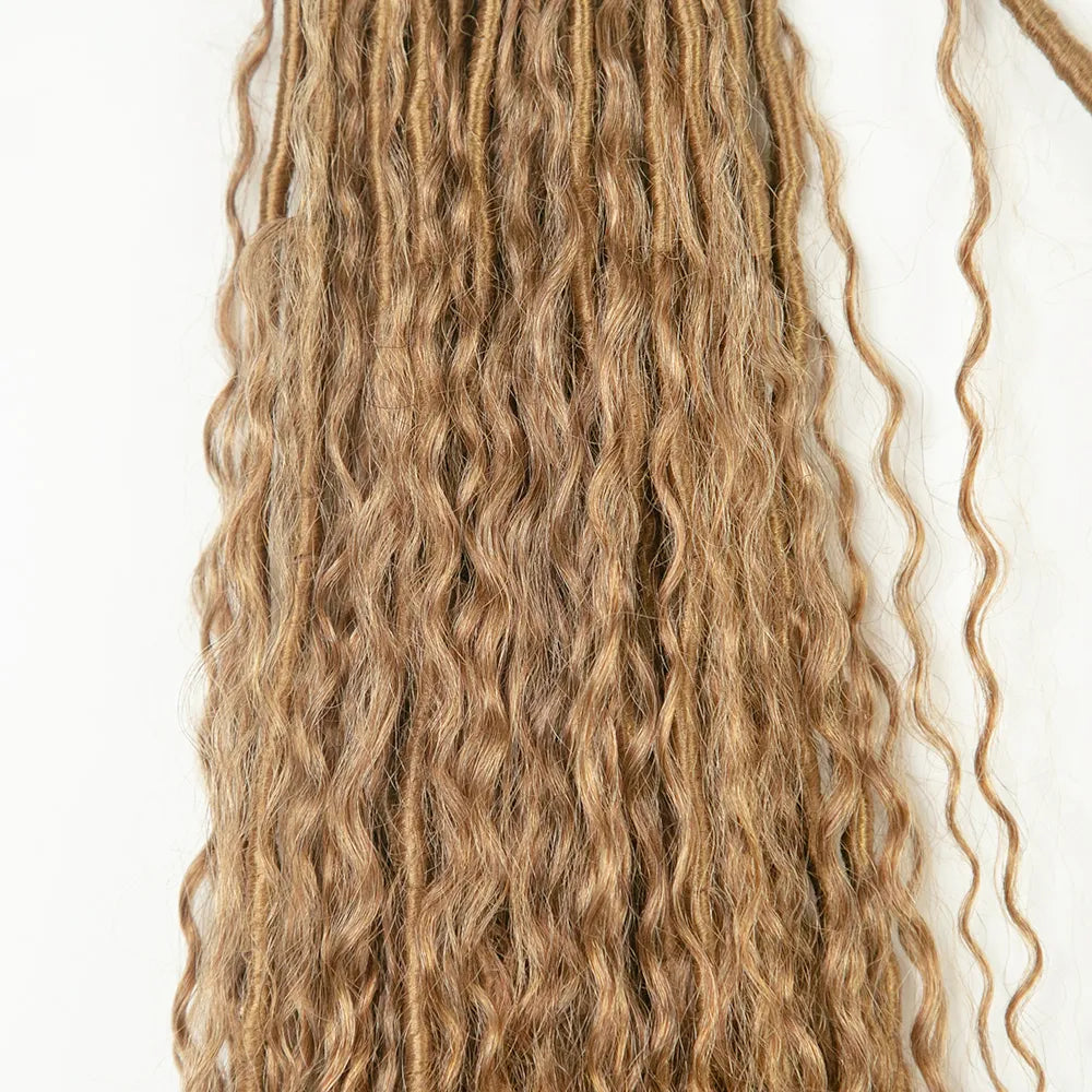 #27 Honey Blonde Pre-looped Crochet Boho Locs with Human Hair Curls