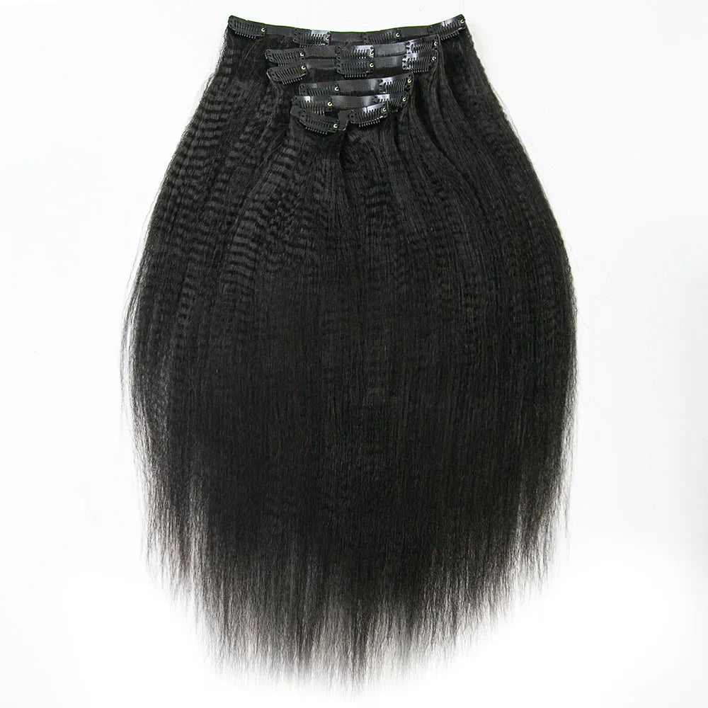16 Inch Human Hair Clip In Extensions, 110g 6Pcs, Yaki Straight, Invisible Weft Clip In Hair Extensions Invisible Yaki Straight 16 110g 6Pcs  main image 4