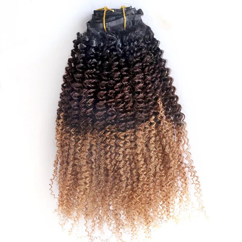 Ombre T1B427 Seamless Lace Weft Clip In Kinky Curly Human Hair Extensions