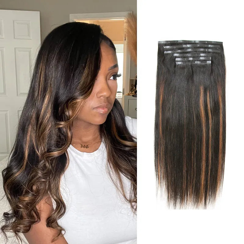 seamless clip ins highlighted human hair