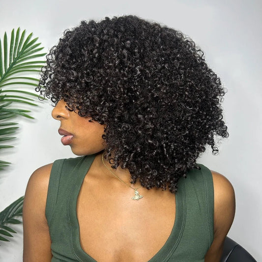 Side angle of Ywigs Multi-Textured Kinky Curly Crochet Hair showing defined curls and full texture