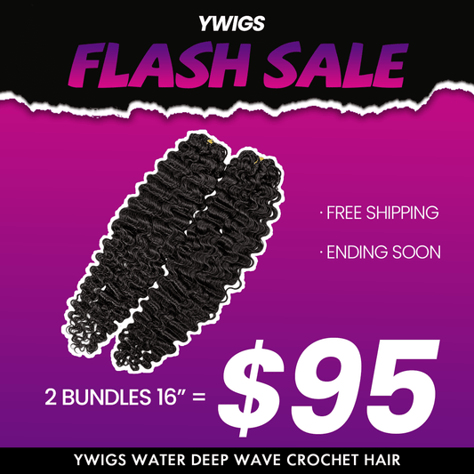 Top view of Ywigs 16-inch Water Deep Wave Feather Crochet Hair
