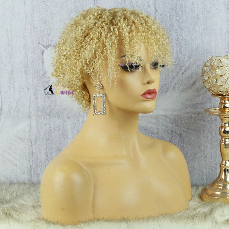 blonde with bangs human hair bob wig curly 02