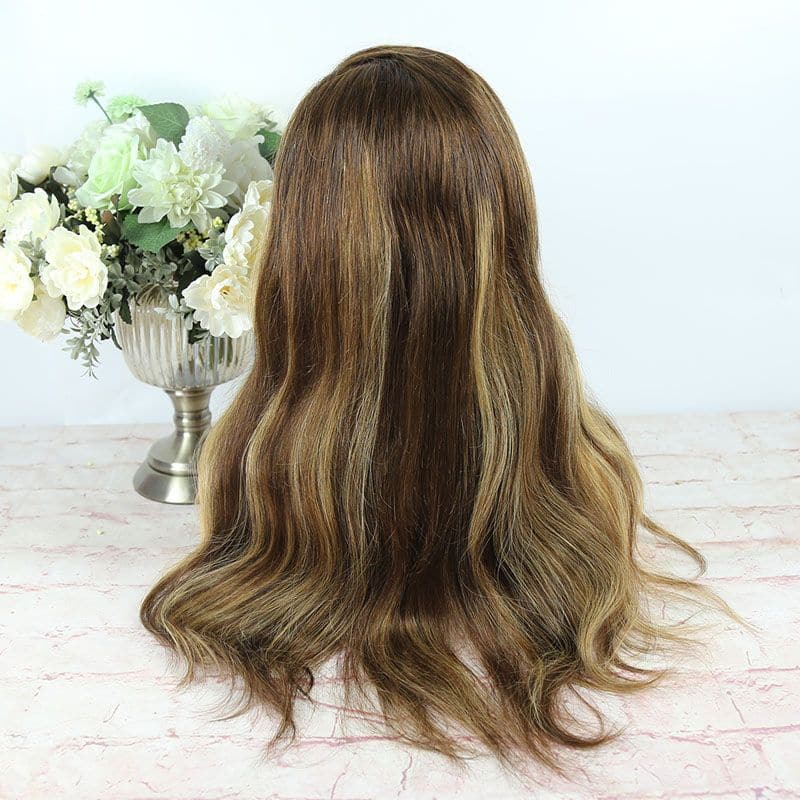 #4 Brown with #27 Highlight Body Wave Silk Base 13x4 Closure Wigs 08