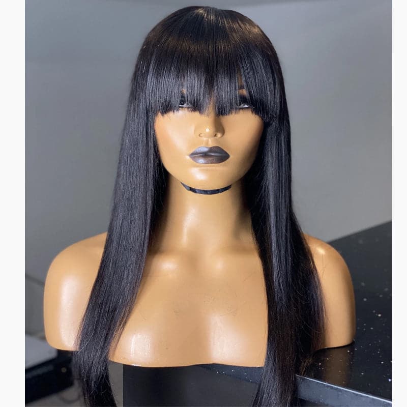 straight silk base 4x4 lace closure wig with bangs