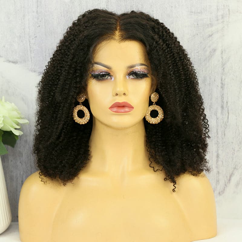 Kinky curly clear lace human hair 13x6 lace front wig 2