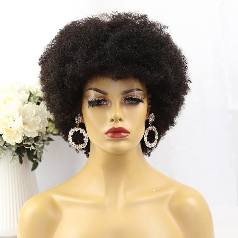 short afro kinky curly 4x4 lace closure wig for balck women 