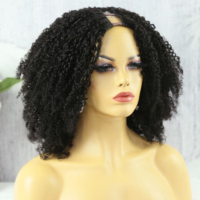 multi-texture kinky curly natural u part human hair wig