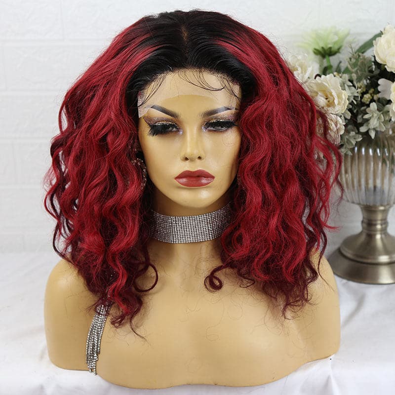 custom red loose wave 5x5 lace closure front wig