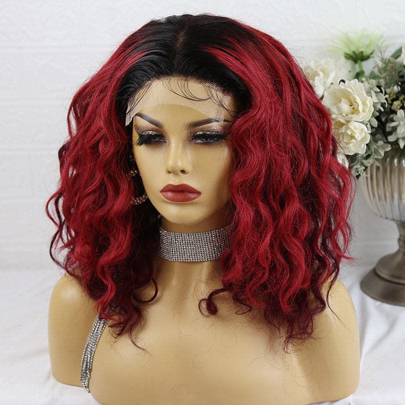 custom red loose wave 5x5 lace closure front wig 1