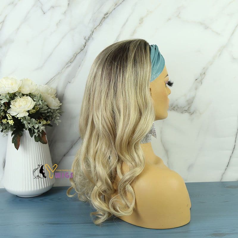 Luxurious Tinashe Dark Roots Ash Blonde Body Wave 9A Human Hair Headband Wig 5