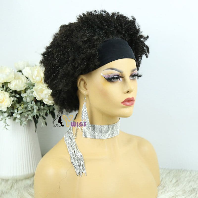 Mary Afro Kinky Curly Human Hair Headband Wig 10