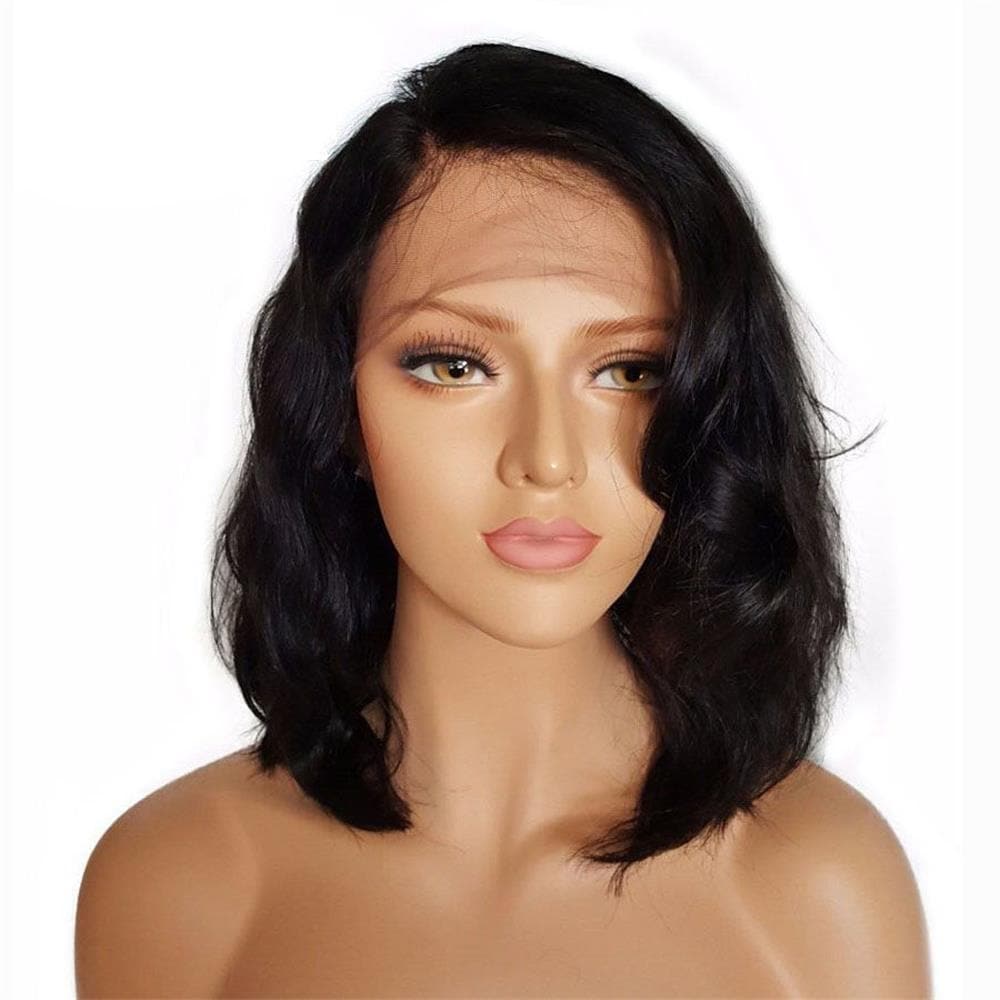 Natural Color Glueless Right Part Wavy Bob 13 x 6 Lace Front Wigs 2