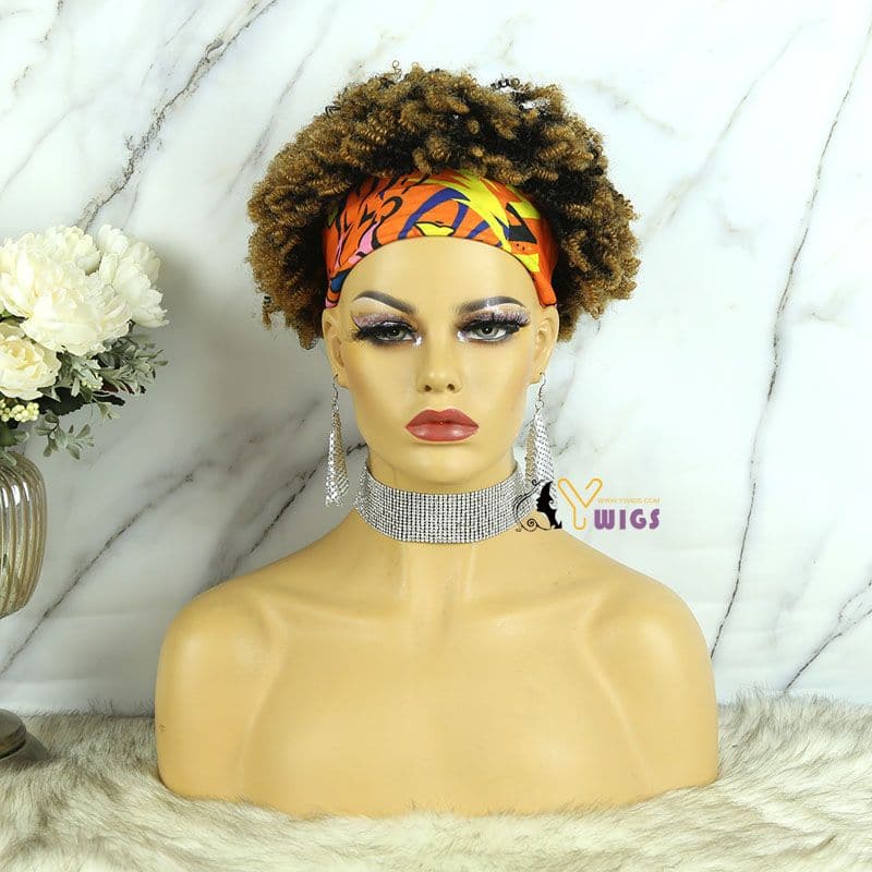 Nia #27 Honey Blonde Afro Kinky Curly Human Hair Headband Wig 3