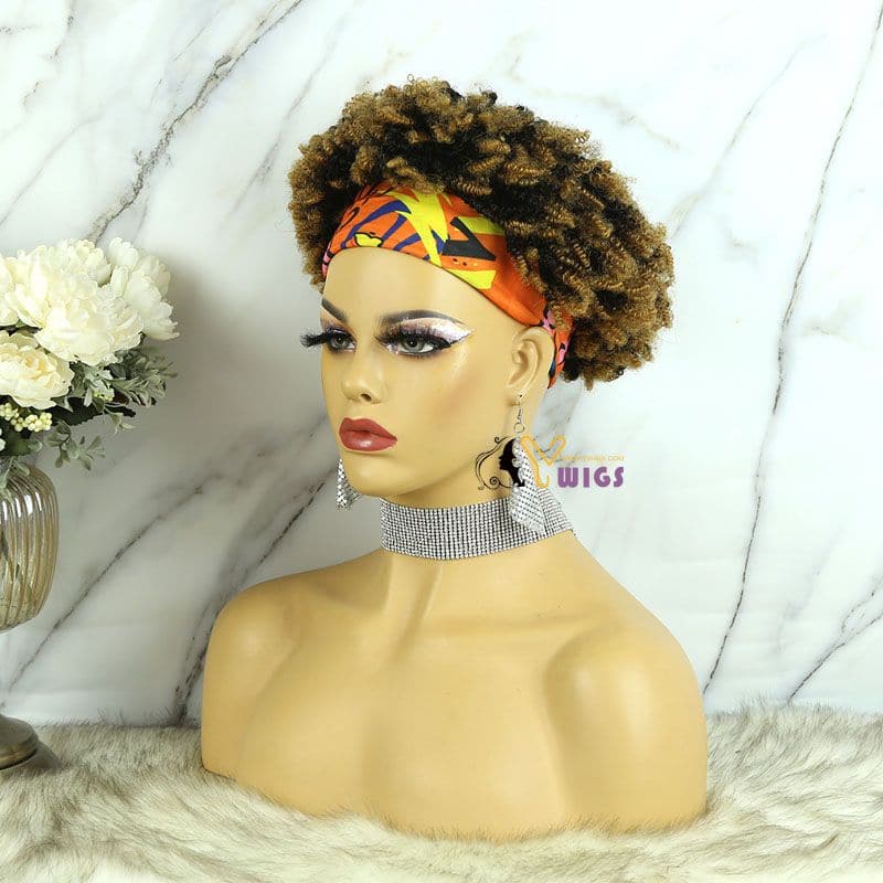 Nia #27 Honey Blonde Afro Kinky Curly Human Hair Headband Wig 4