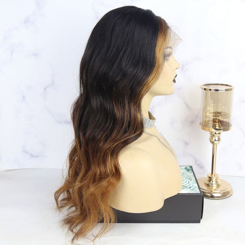 Omber Brown Body Wave 360 Lace Frontal Wigs Brazilian Human Hair left1
