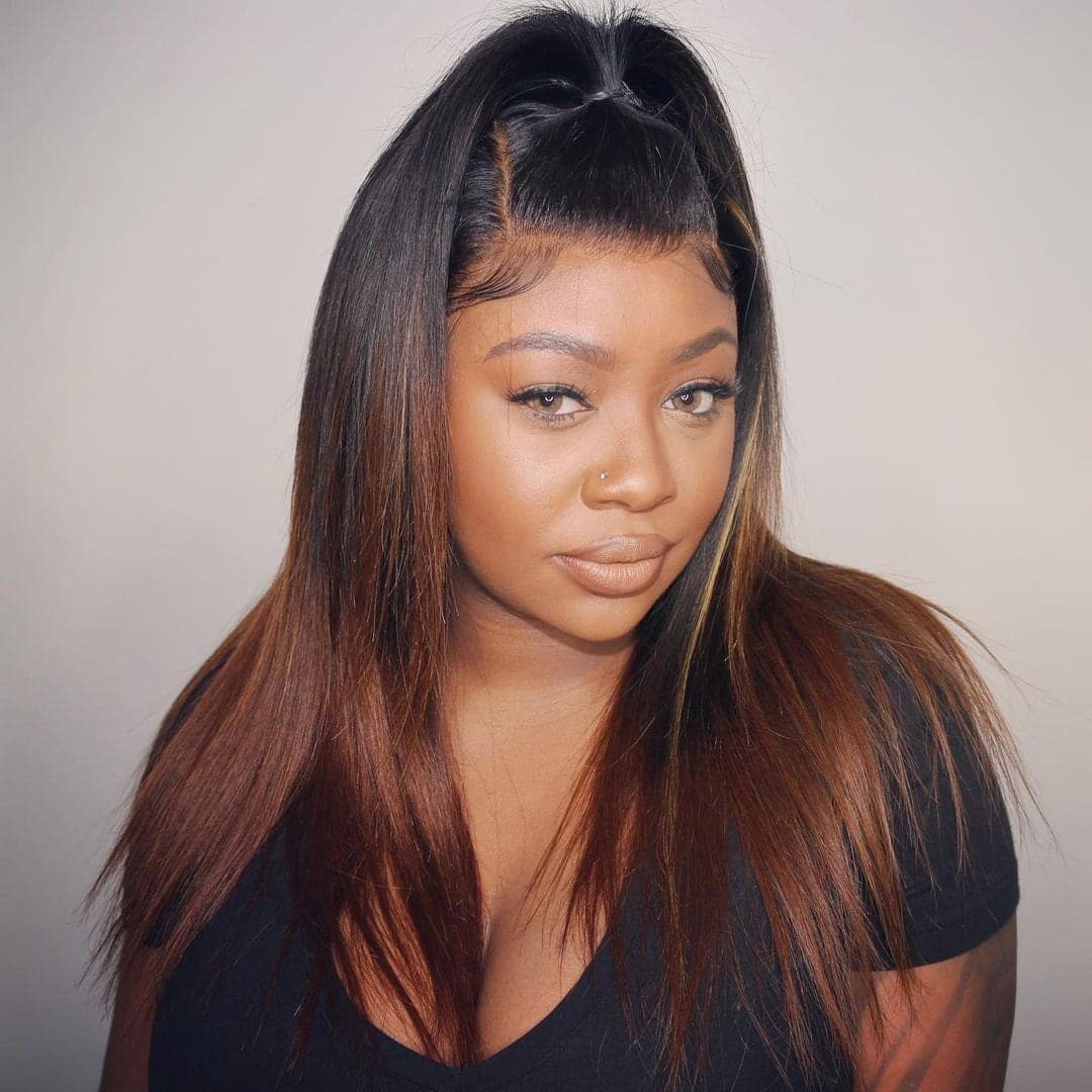 ombre chocolate brownhighlight wave 13x6 lace front wig Ywigs 01