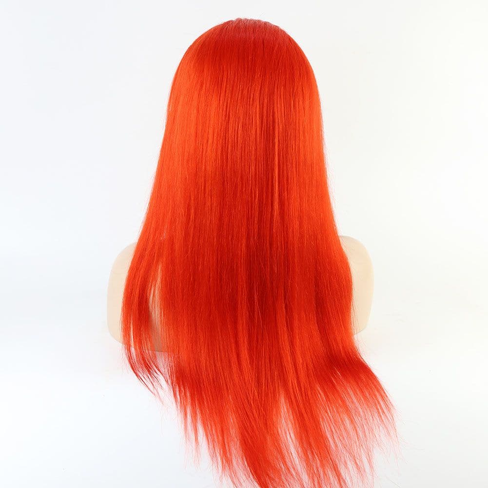 Pre-colored Orange Human Hair 13 x 4 Lace Front Wig back