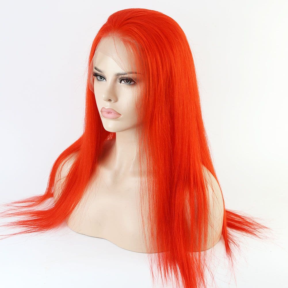 Pre-colored Orange Human Hair 13 x 4 Lace Front Wig front4