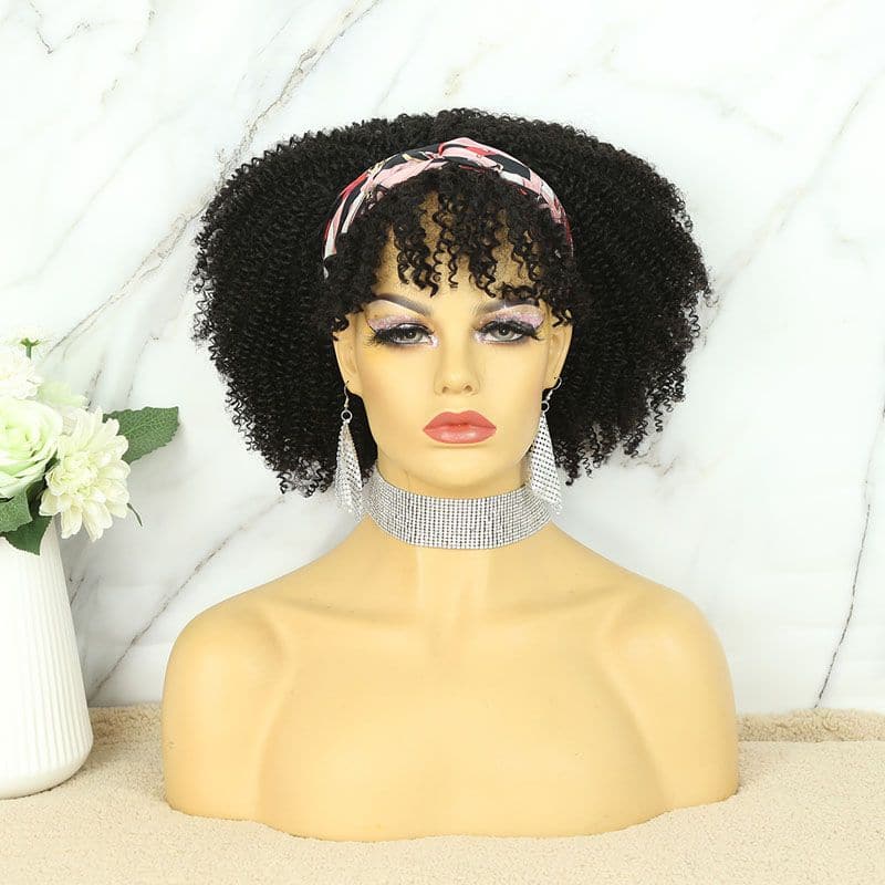 Yinka Bangs Afro Kinky Curly Human Hair Headband Bob Wig 1