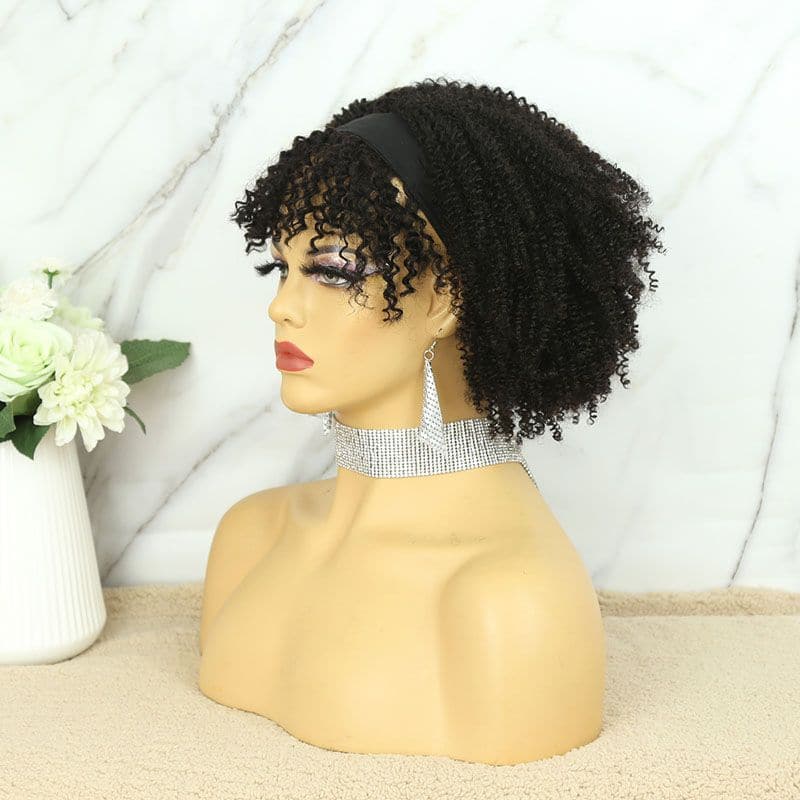 Yinka Bangs Afro Kinky Curly Human Hair Headband Bob Wig 6
