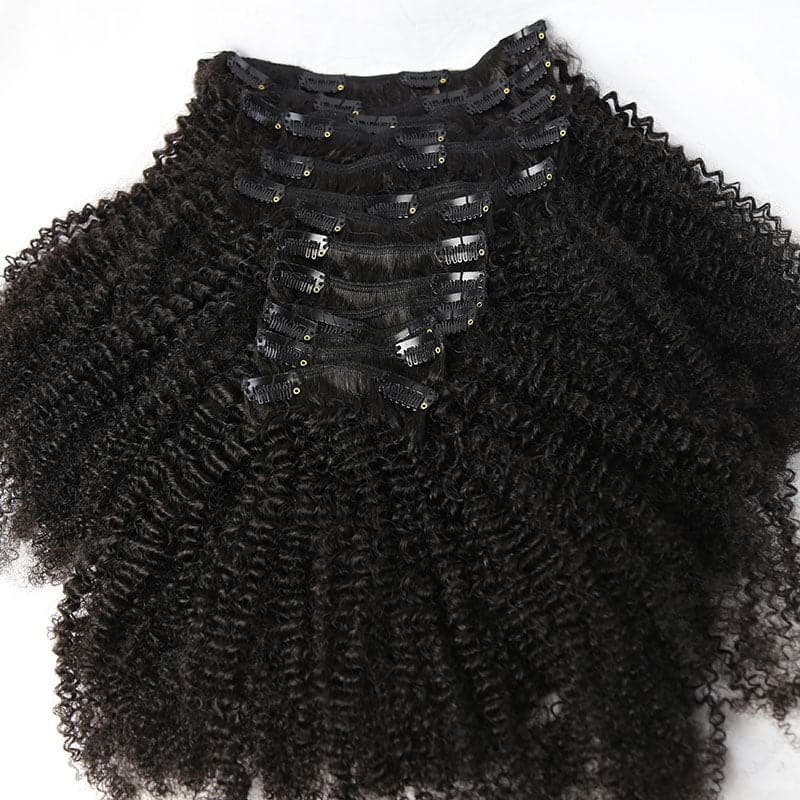 Long-lasting kinky curly clip-in extensions