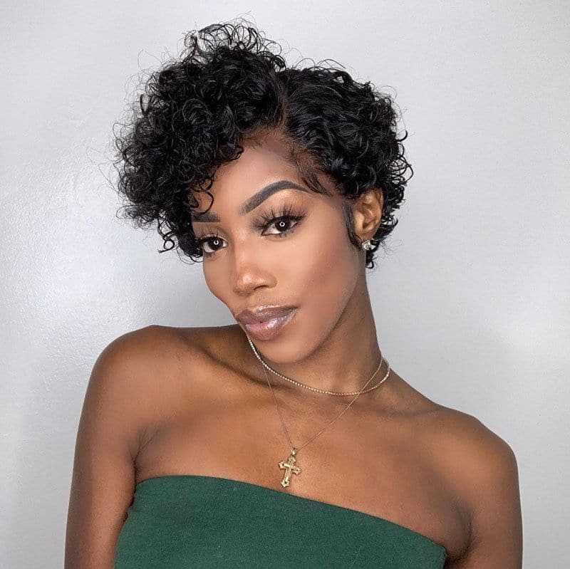deep curly pixie cut 13x4 lace front wig