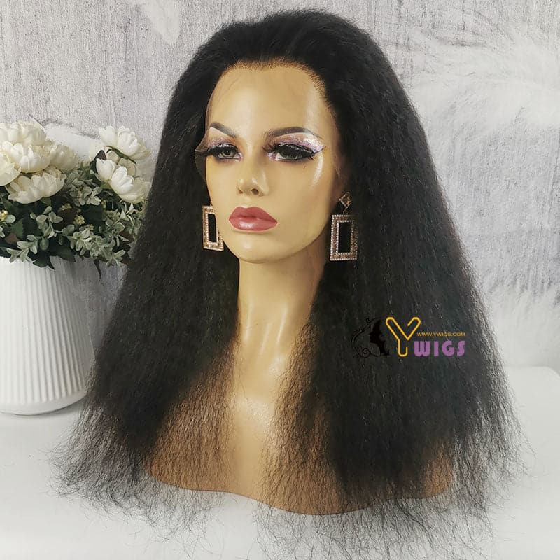 kinky straight 13x6 clear lace front wig human hair 7