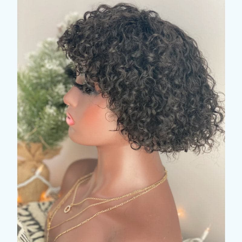curly human hair 4x4 lace closure wig with bangs