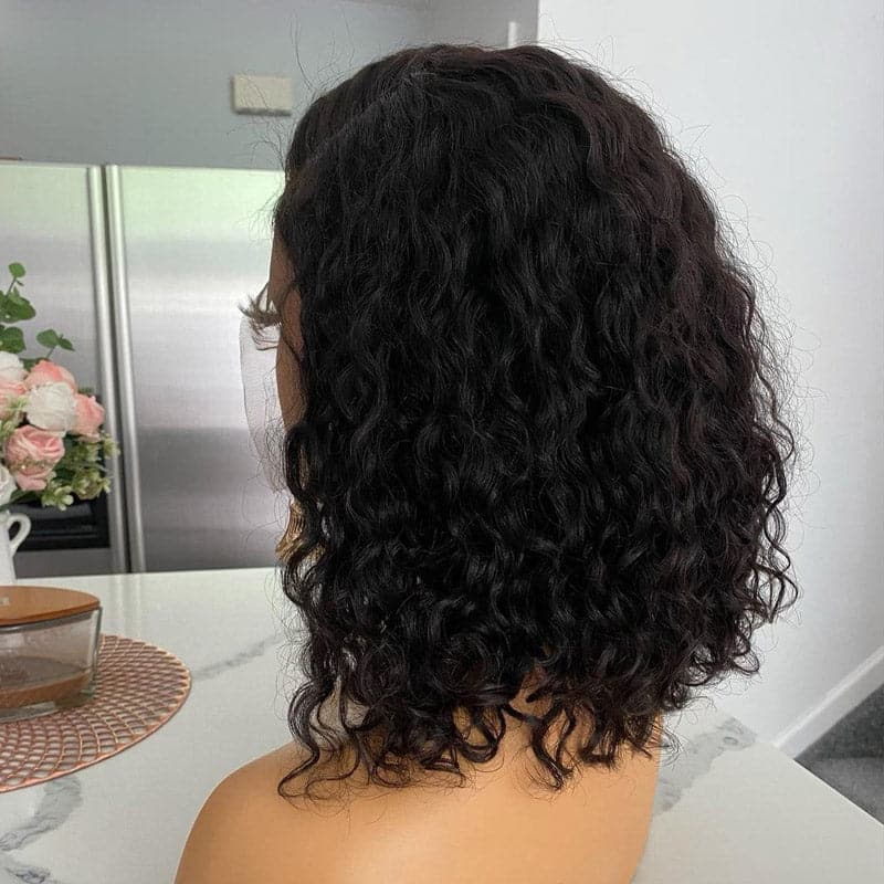 curly water wave human hair 13x6 lace front wig bob wig 1