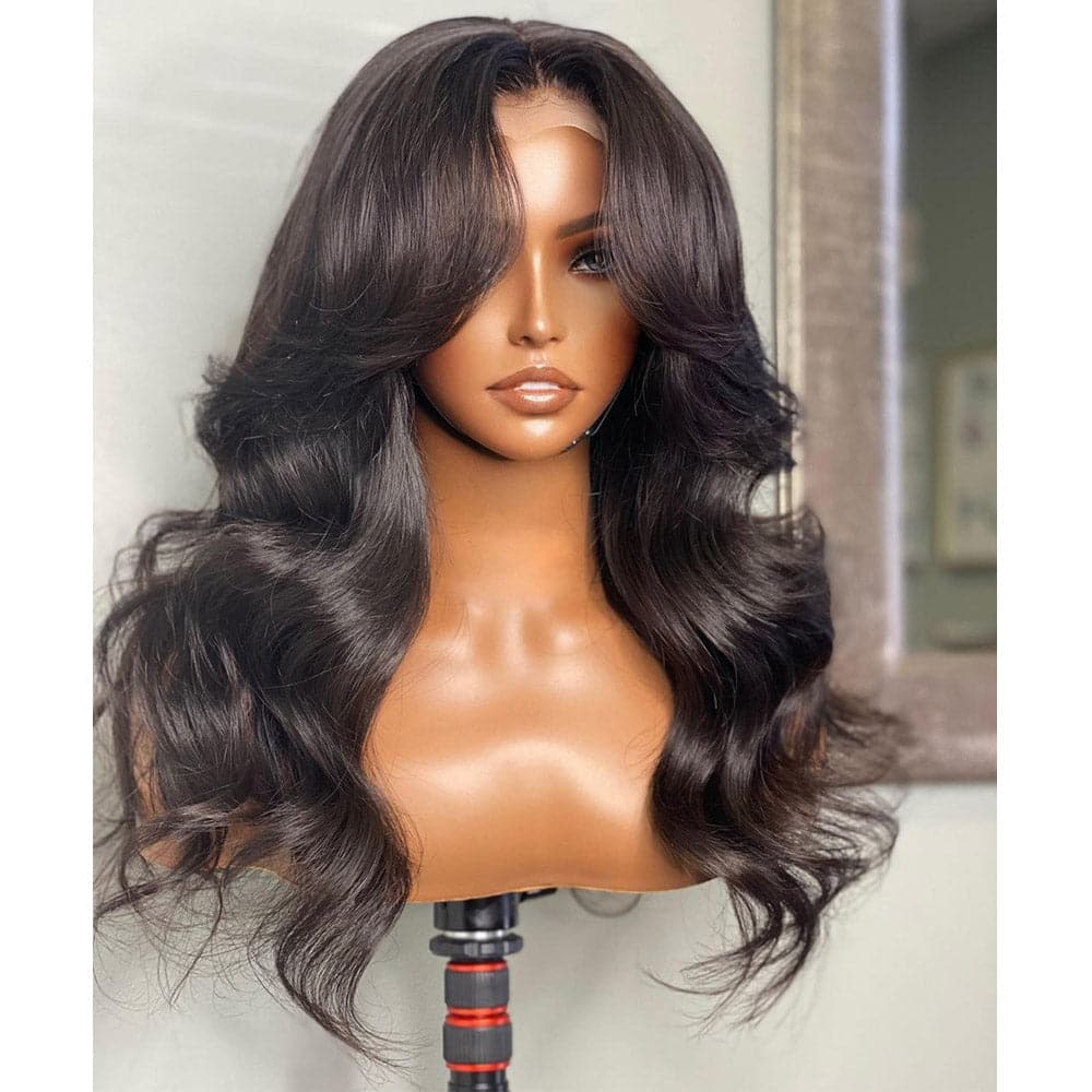 curtain bangs body wave human hair 13x6 lace front wig