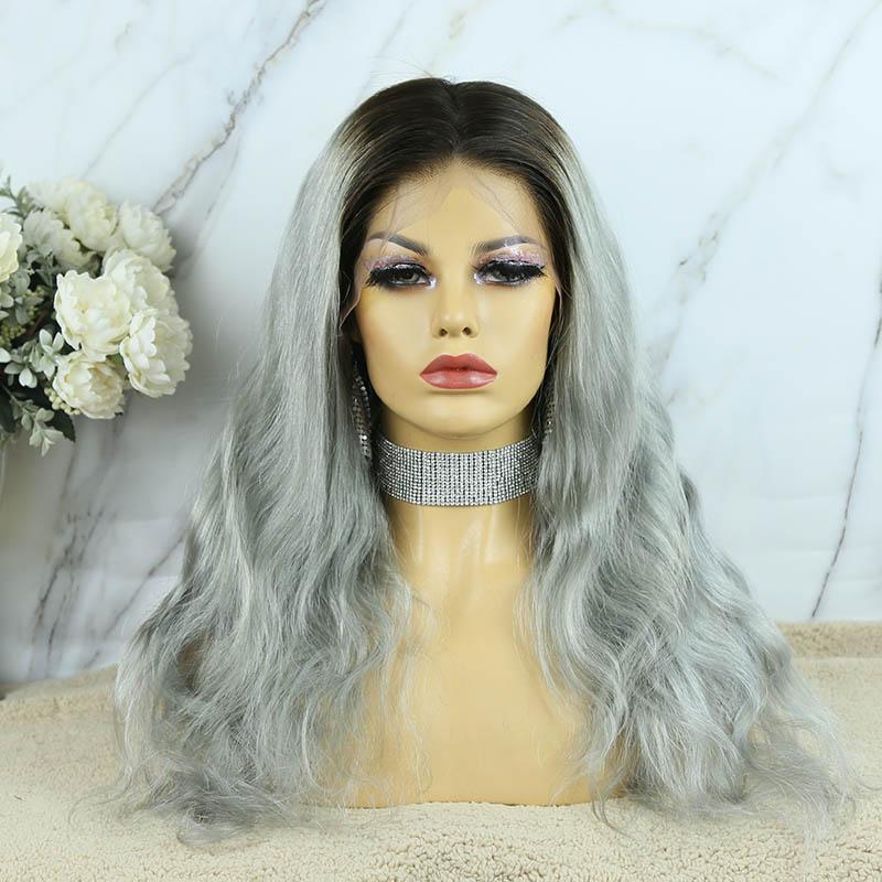 Grey with Dark Roots Human Hair Body Wave Lace Wig reivew 3
