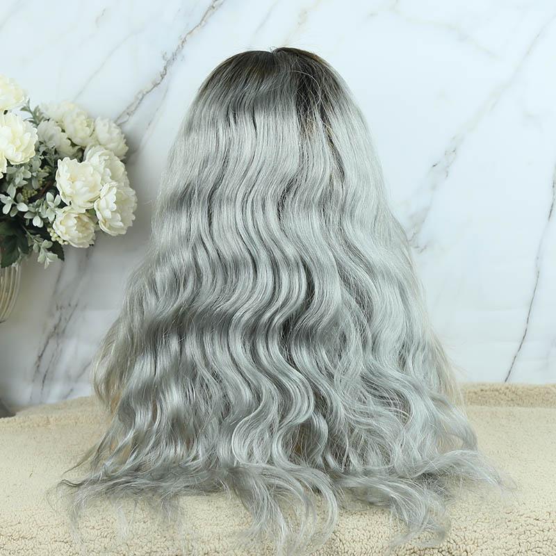 Grey with Dark Roots Human Hair Body Wave Lace Wig reivew 7