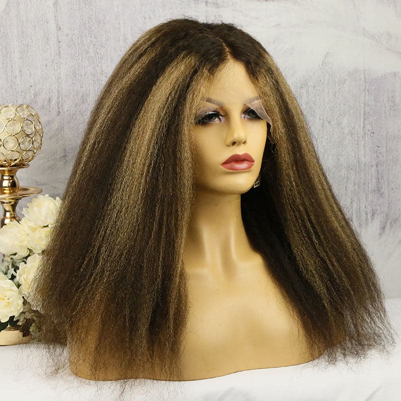 highlighted kinky straight human hair 13x6 lace front wigs 5