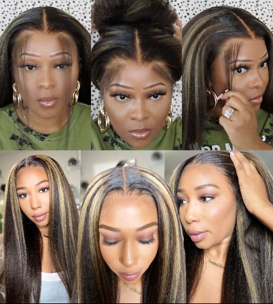 highlighted kinky straight human hair 13x6 lace front wigs