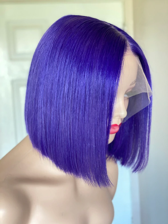 purple straight 13x4 lace front bob wig