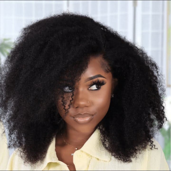 Kinky curly clear lace human hair 13x6 lace front wig
