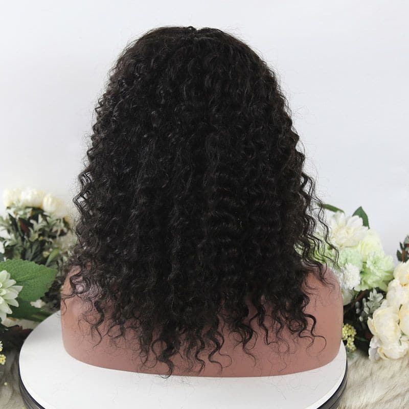 No Knots Natural Color 4 x 4 Silk Top Deep Wave Human Hair Lace Closure Wigs 05