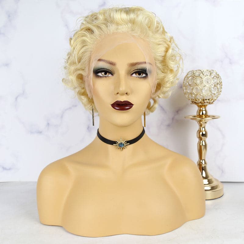 613 blonde short water wave full lace bob wig front