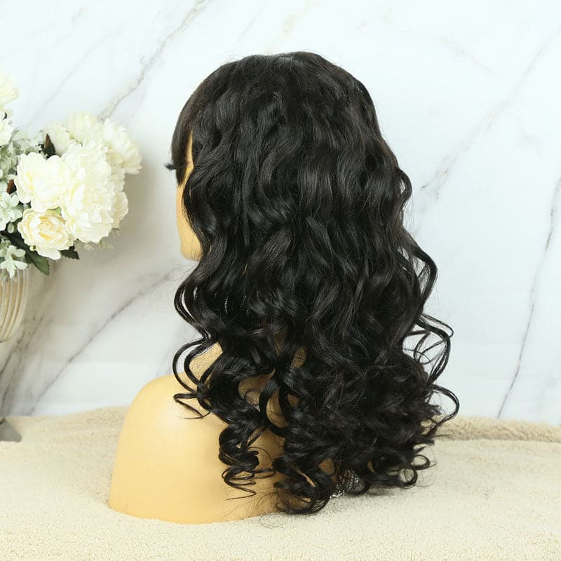 natural wave silk base 4x4 lace closure wig with bangs