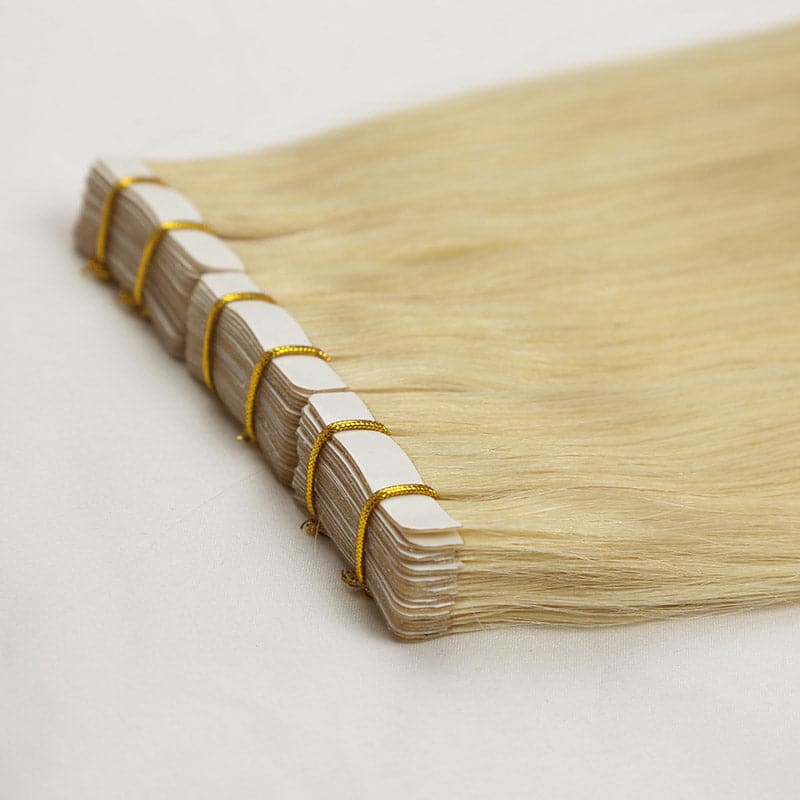 613 Platinum Blonde tape in hair extensions silky straight 11