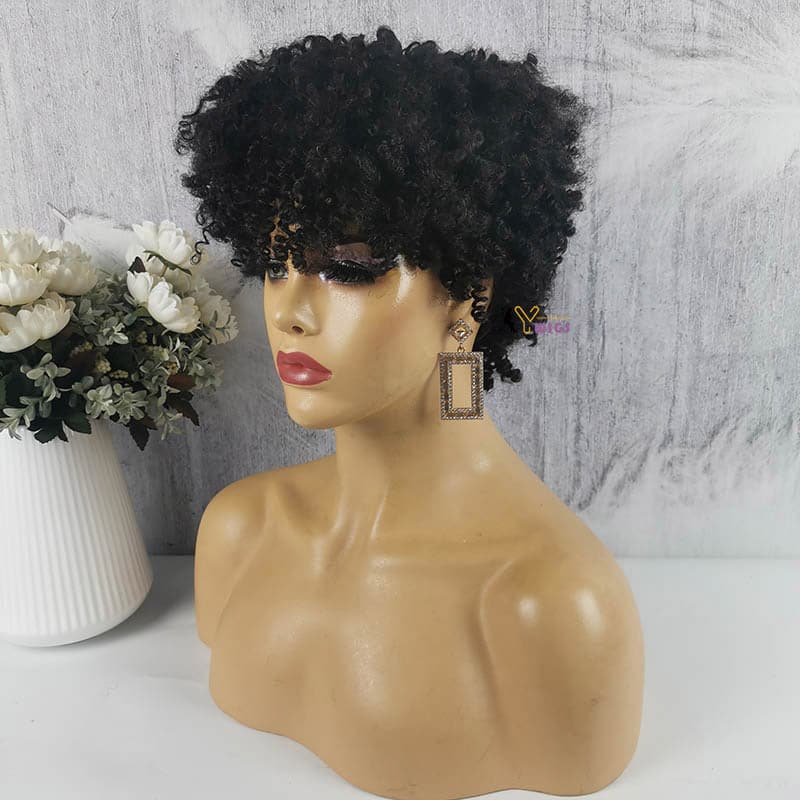 ann short curly wig with bang one side