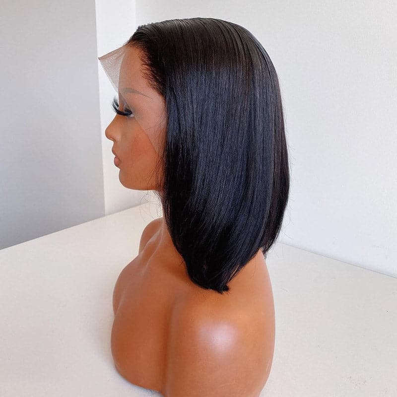 natural bob straight 13x6 lace front bob wig one side